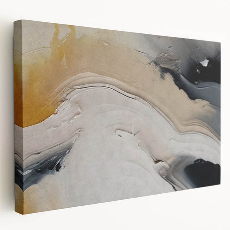 Abstract wall art featuring dynamic strokes and lines in vibrant colors, displayed in a side view on stretched canvas. Perfect for modern home decor and art enthusiasts.
