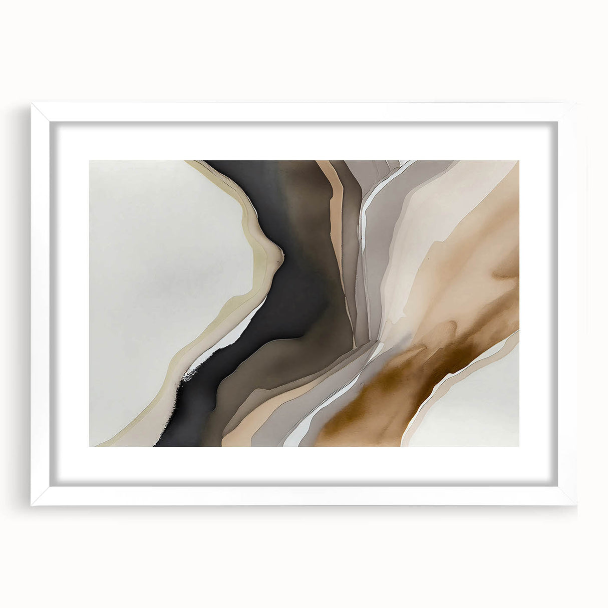 Abstract wall art featuring dynamic strokes and lines in a modern design, framed with a white mat, showcasing a contemporary aesthetic suitable for any decor.