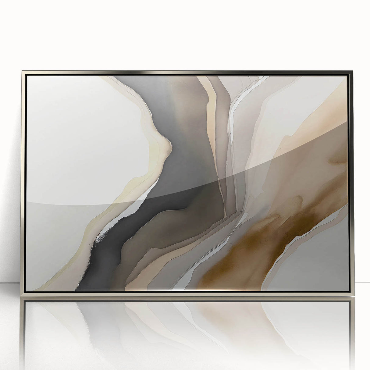 Framed acrylic wall art featuring an abstract design with silver strokes and lines on a textured background, perfect for modern home decor.