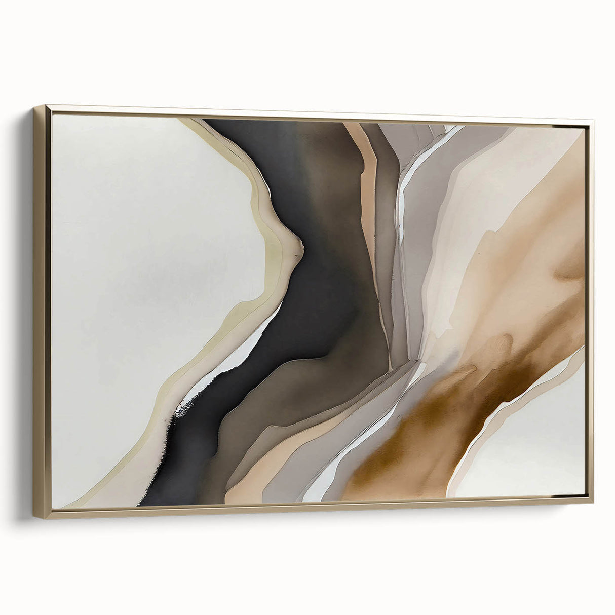 Framed abstract wall art featuring elegant gold strokes and lines on a textured canvas, showcasing a modern design ideal for contemporary interiors.