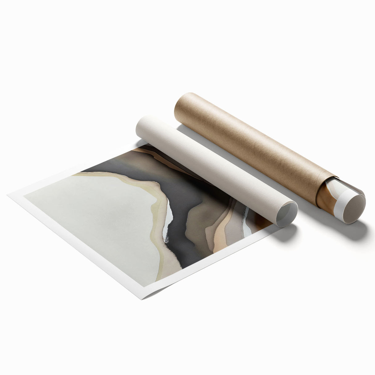 Abstract wall art print showcasing vibrant strokes and lines in shades of blue, orange, and gold, designed to enhance modern home decor. Ideal for living spaces or offices, this rolled canvas adds a dynamic touch to any interior style.