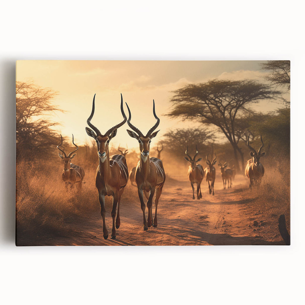 Stretched canvas artwork showcasing a striking antelope design, featuring vibrant colors and intricate details, perfect for enhancing any wildlife-themed decor.