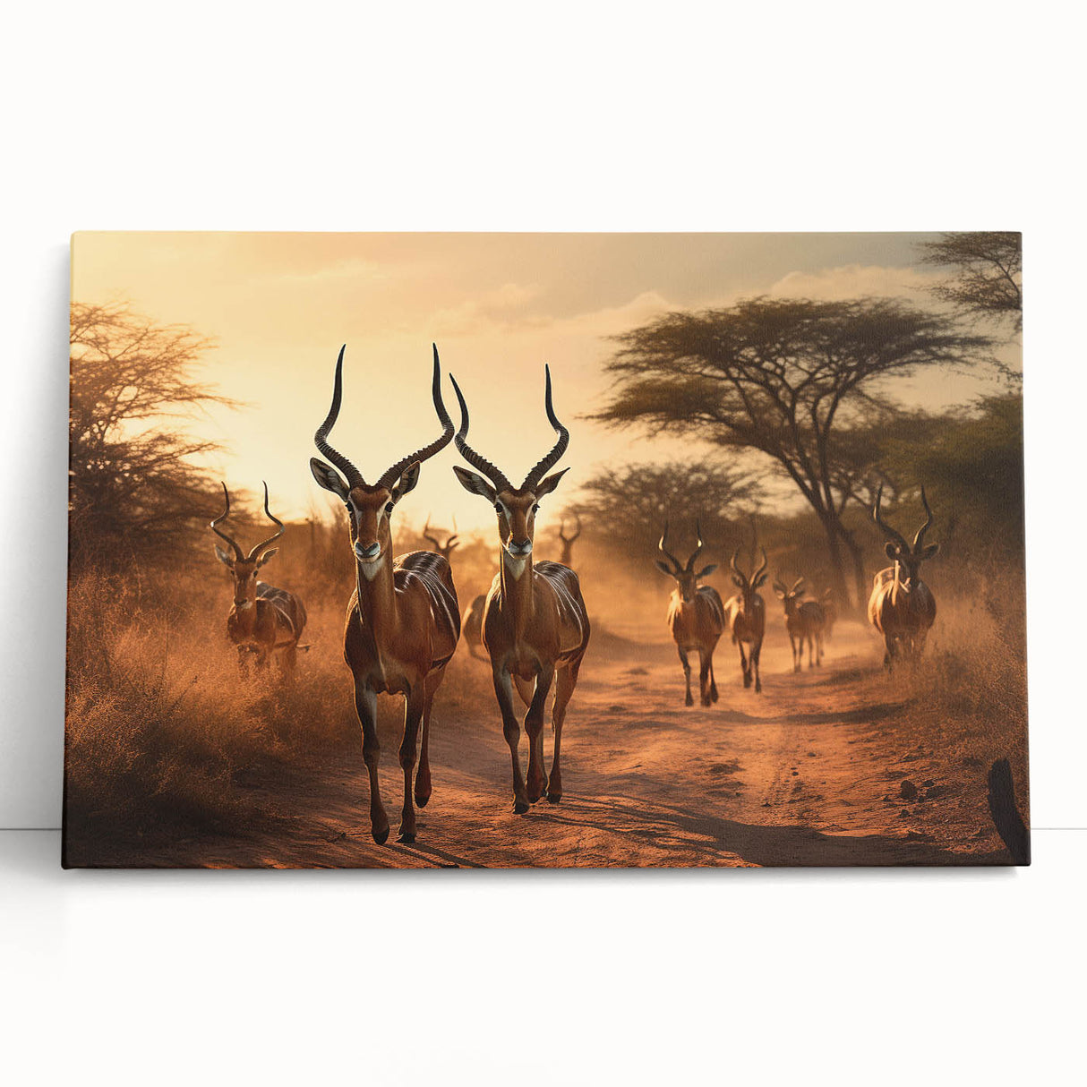 Stretched canvas wall art featuring a vibrant antelope design, showcasing intricate details and rich colors, ideal for wildlife enthusiasts and home decor.