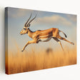 Stretched canvas wall art showcasing a vibrant side view of an antelope in a natural setting, emphasizing intricate details and rich colors, perfect for wildlife enthusiasts.