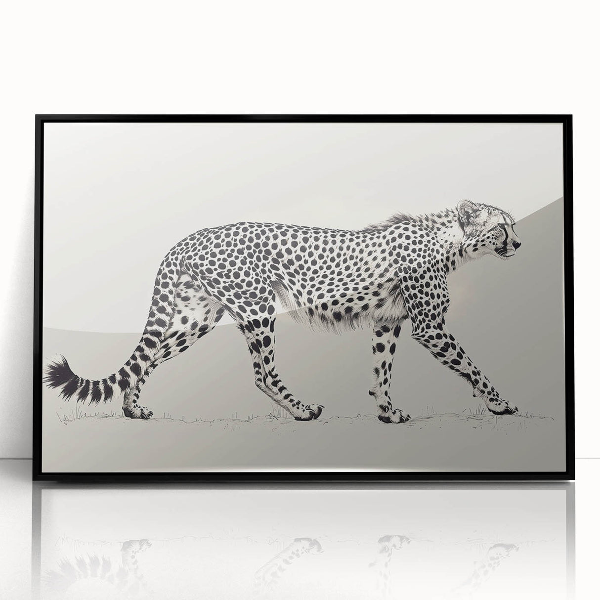 Framed wall art featuring a striking cheetah design in black acrylic, showcasing the elegance of wildlife in a modern style, ideal for animal lovers' decor.