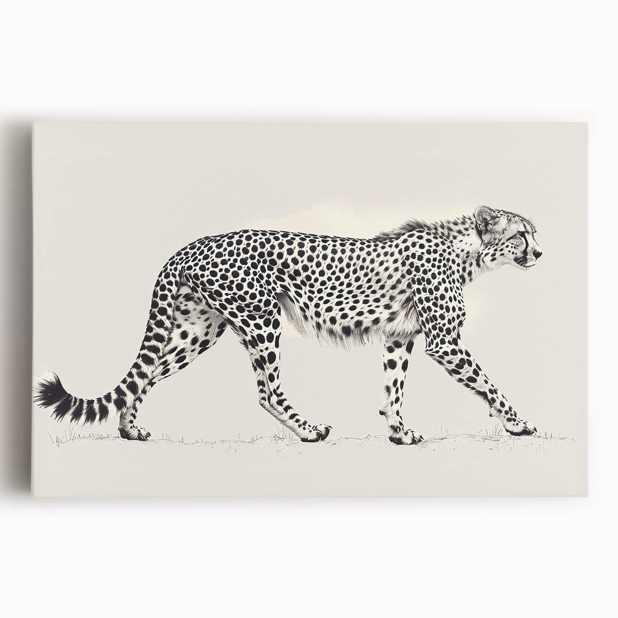 Vibrant cheetah wall art design on a stretched canvas, showcasing intricate details and bold colors, perfect for wildlife enthusiasts and home decor.