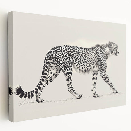 Cheetah wall art design on stretched canvas showcasing a side view of a graceful cheetah in a natural setting, perfect for wildlife enthusiasts' home decor.