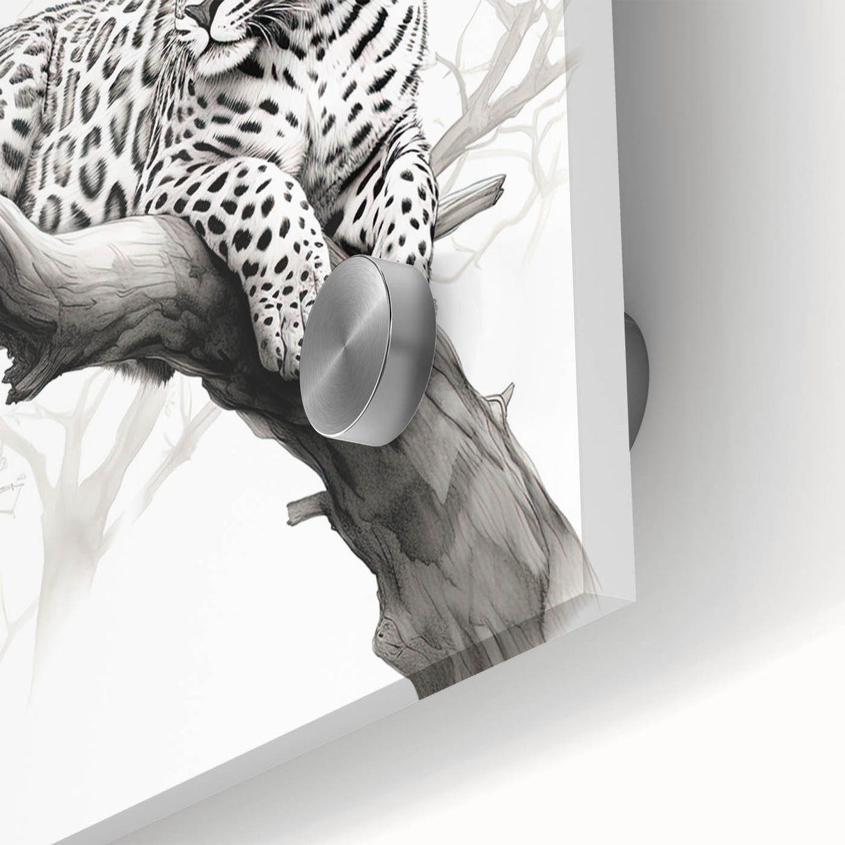 Close-up of a striking acrylic wall art piece featuring a detailed cheetah design, showcasing vibrant colors and intricate patterns, perfect for wildlife enthusiasts.