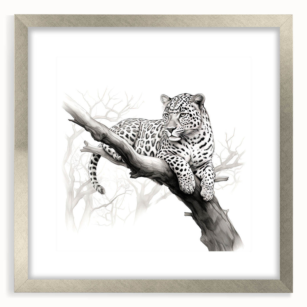 Cheetah-themed wall art collection framed in silver with a mat, showcasing a vibrant design that captures the essence of wildlife, perfect for home decor.
