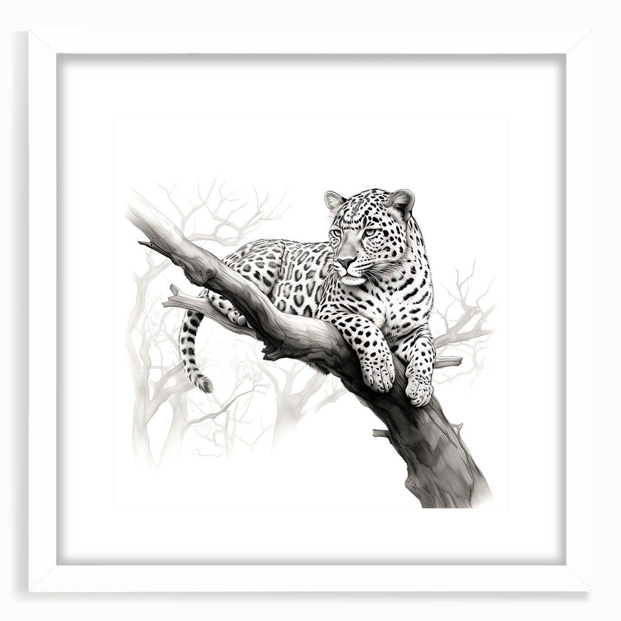 Cheetah-themed wall art design featuring a striking black and white illustration, framed with a matte finish, perfect for animal lovers and home decor enthusiasts.