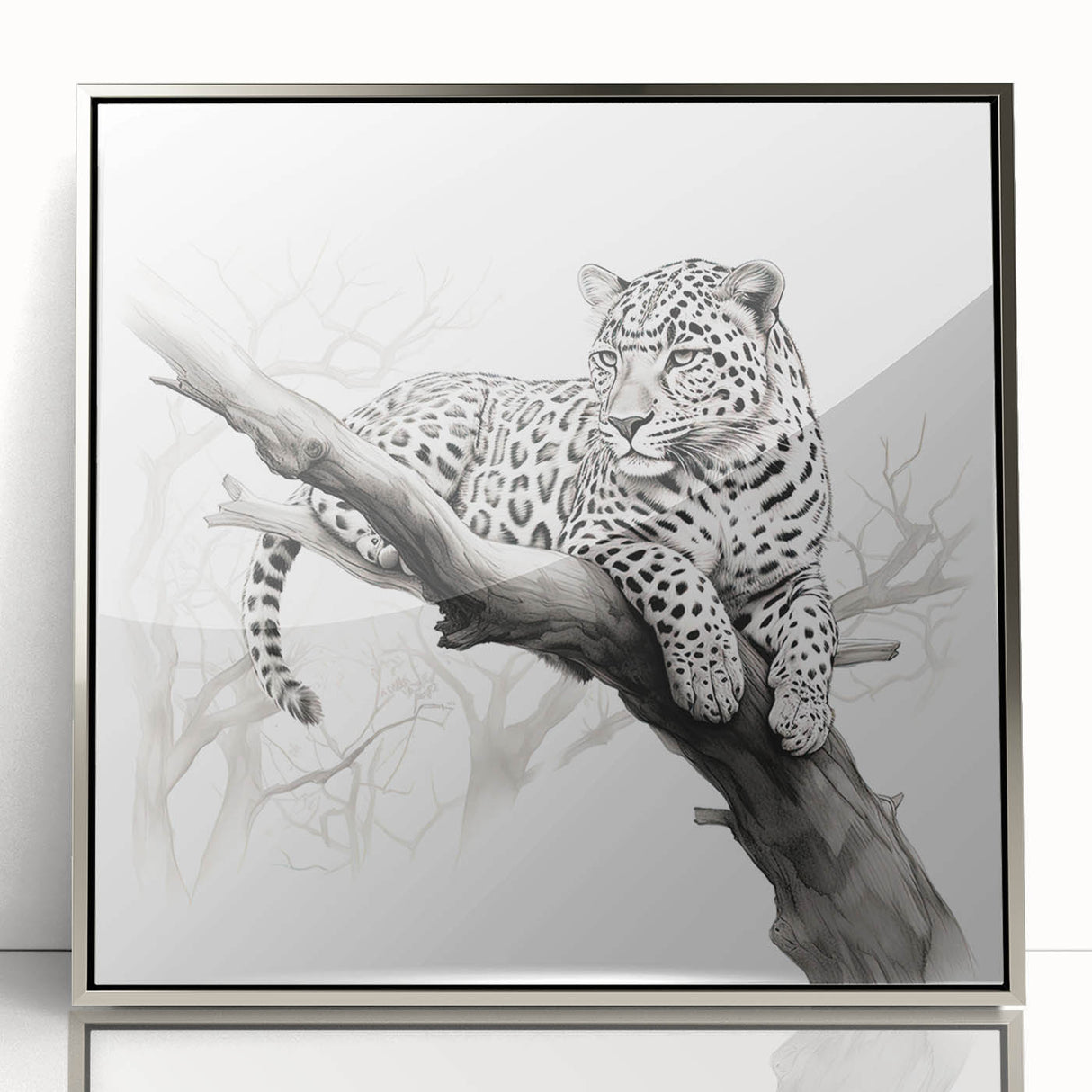 Framed wall art featuring a stunning cheetah design in vibrant colors, showcasing the animal in a dynamic pose against a sleek silver frame, perfect for wildlife enthusiasts.