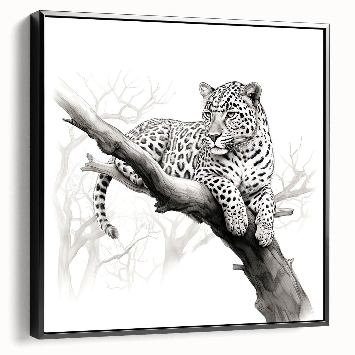 Framed canvas wall art featuring a sleek black side view of a cheetah, showcasing intricate details of its fur and striking gaze, perfect for wildlife enthusiasts.