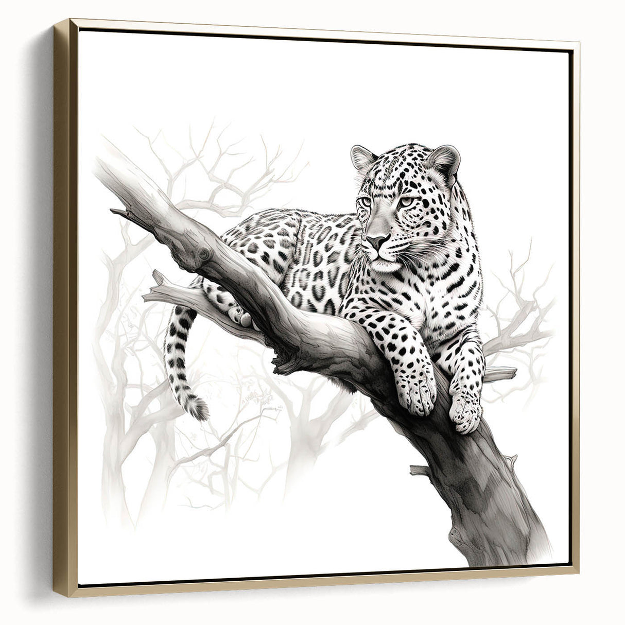 Elegant wall art featuring a side view of a golden cheetah design on a framed canvas, showcasing intricate details and vibrant colors, perfect for animal lovers and home decor enthusiasts.