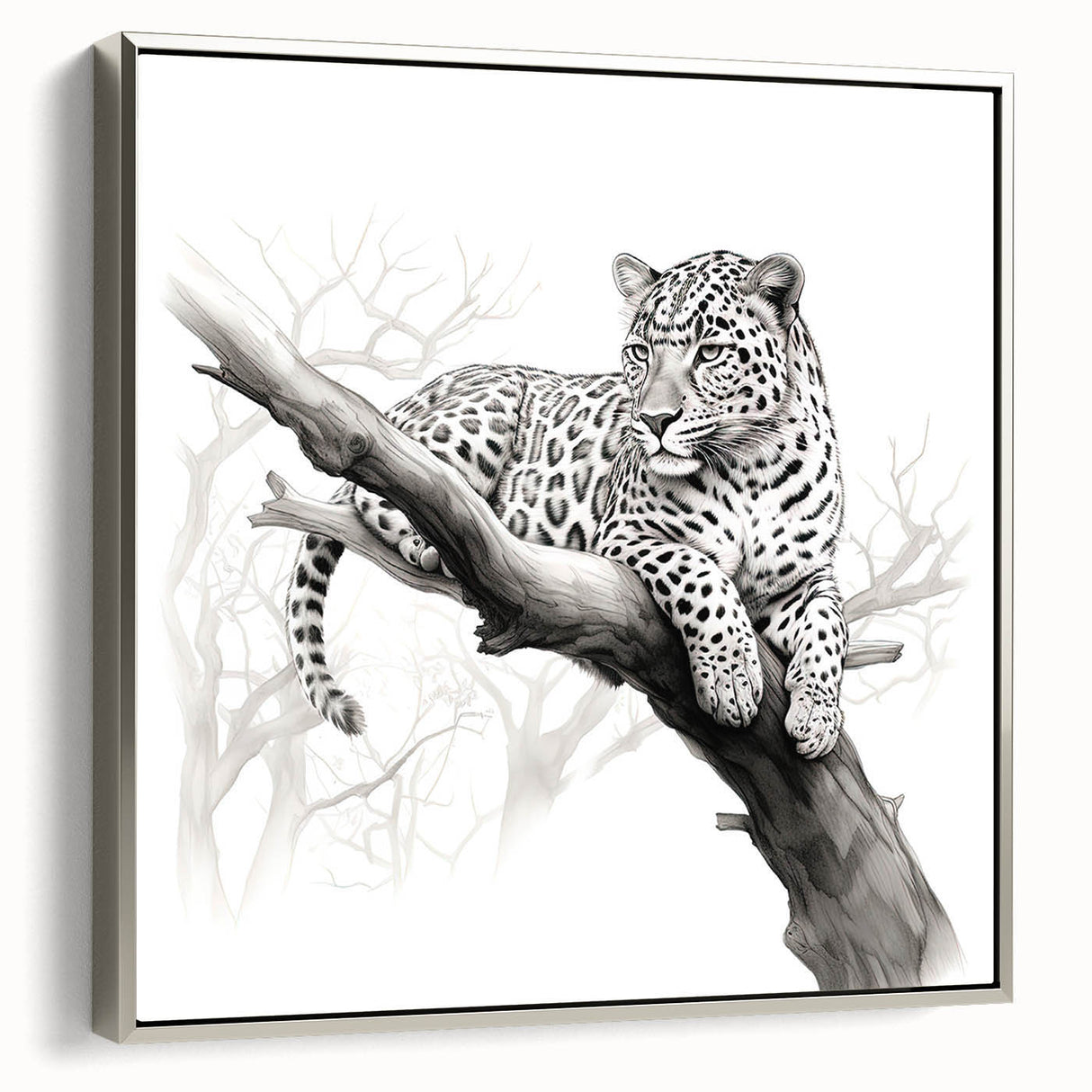 Framed canvas wall art showcasing a striking silver side view of a cheetah, ideal for animal lovers and modern home decor, enhancing any living space.