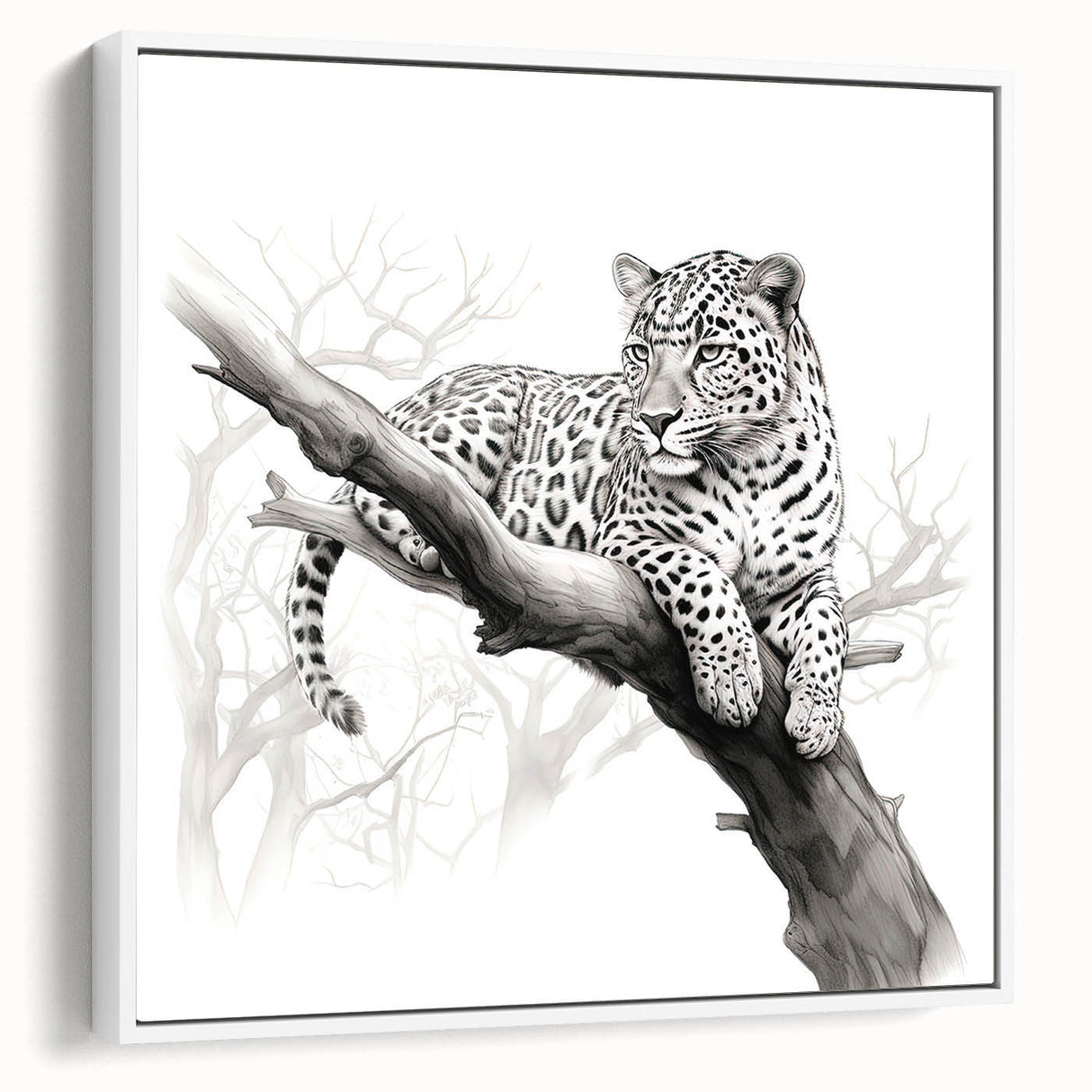Framed canvas wall art featuring a striking cheetah design in a white background, showcasing the animal's elegance and speed, perfect for wildlife enthusiasts.