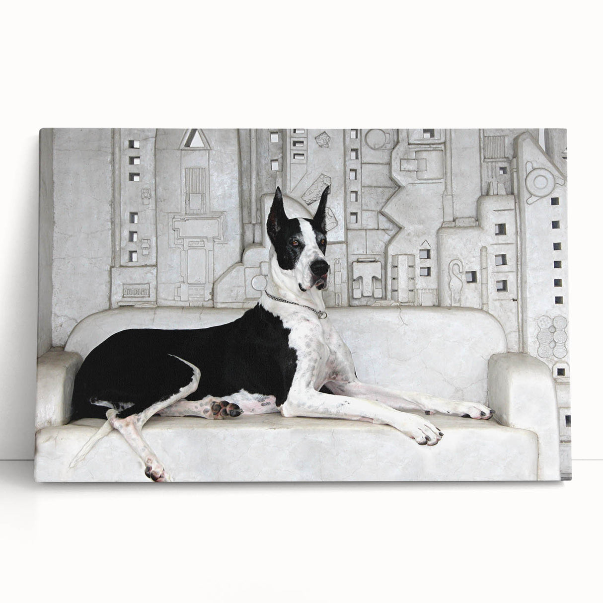 Stretched canvas wall art showcasing a vibrant dog design from the Animals A Wild Life collection, perfect for adding character to any living space.