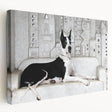 Stretched canvas wall art depicting a vibrant design of various dog breeds, showcasing rich colors and intricate details, ideal for pet lovers' home decor.