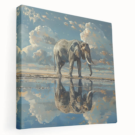 Stretched canvas wall art depicting a majestic elephant in a natural habitat, showcasing intricate details and earthy tones, perfect for animal lovers and home decor enthusiasts.