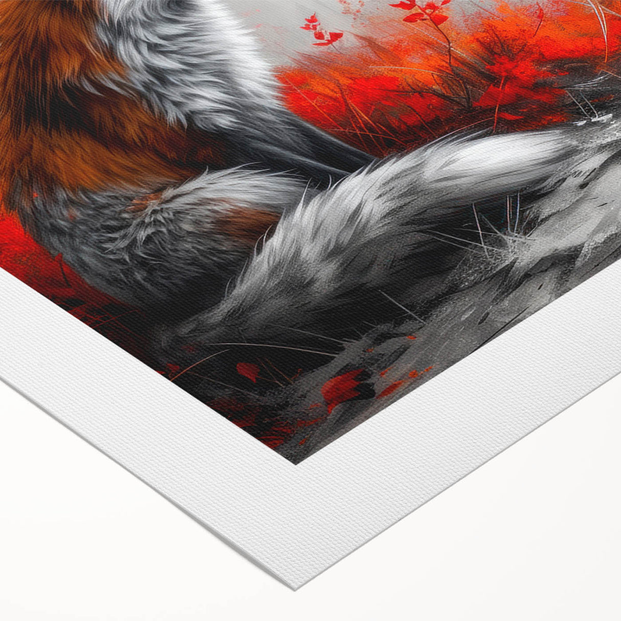 Vibrant rolled canvas artwork featuring a stylized fox design in a wild animal theme, perfect for nature lovers, showcasing rich colors and intricate details.