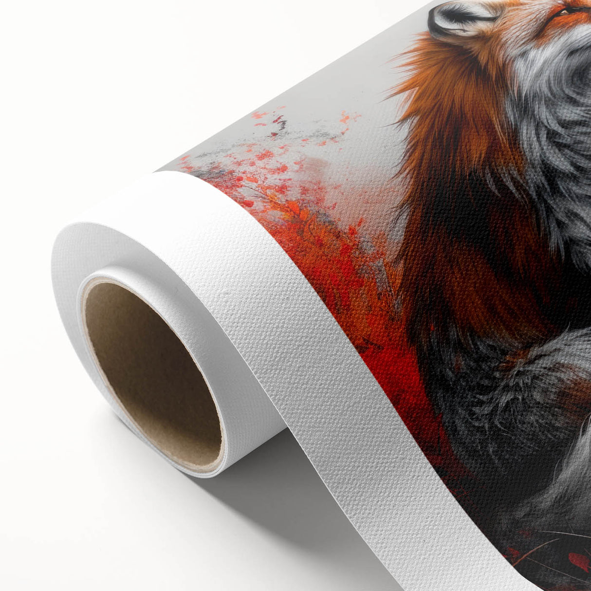 Vibrant rolled canvas showcasing a detailed fox design, part of a wildlife wall art collection, featuring rich colors and intricate textures for nature enthusiasts.