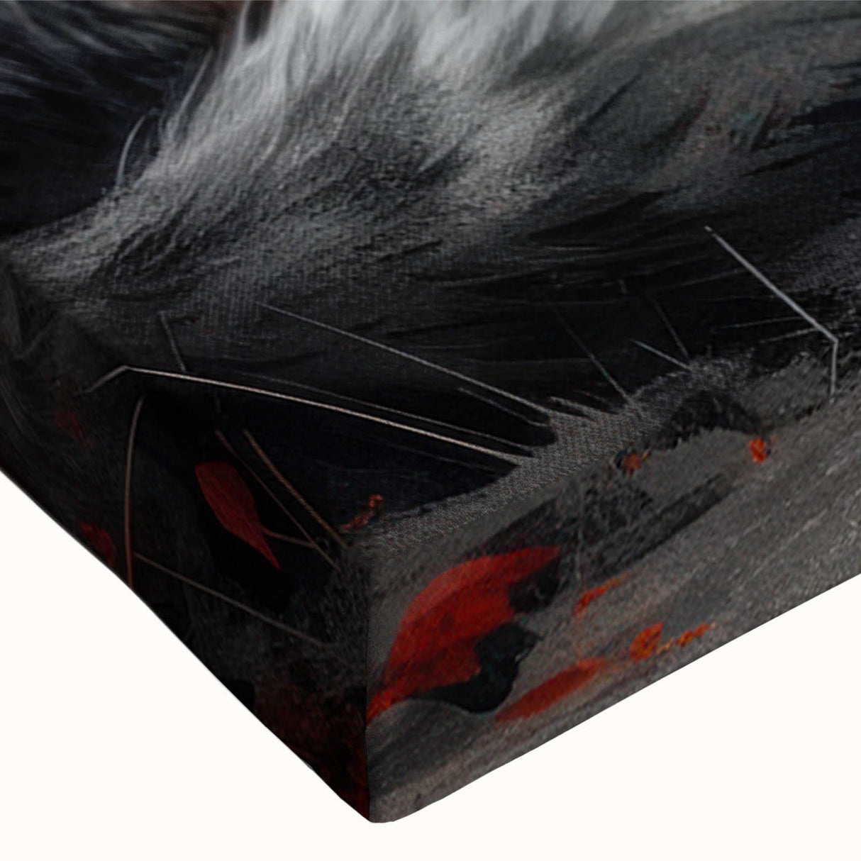 Close-up of a vibrant fox design wall art piece, showcasing intricate details and rich colors on stretched canvas, perfect for wildlife enthusiasts and home decor.