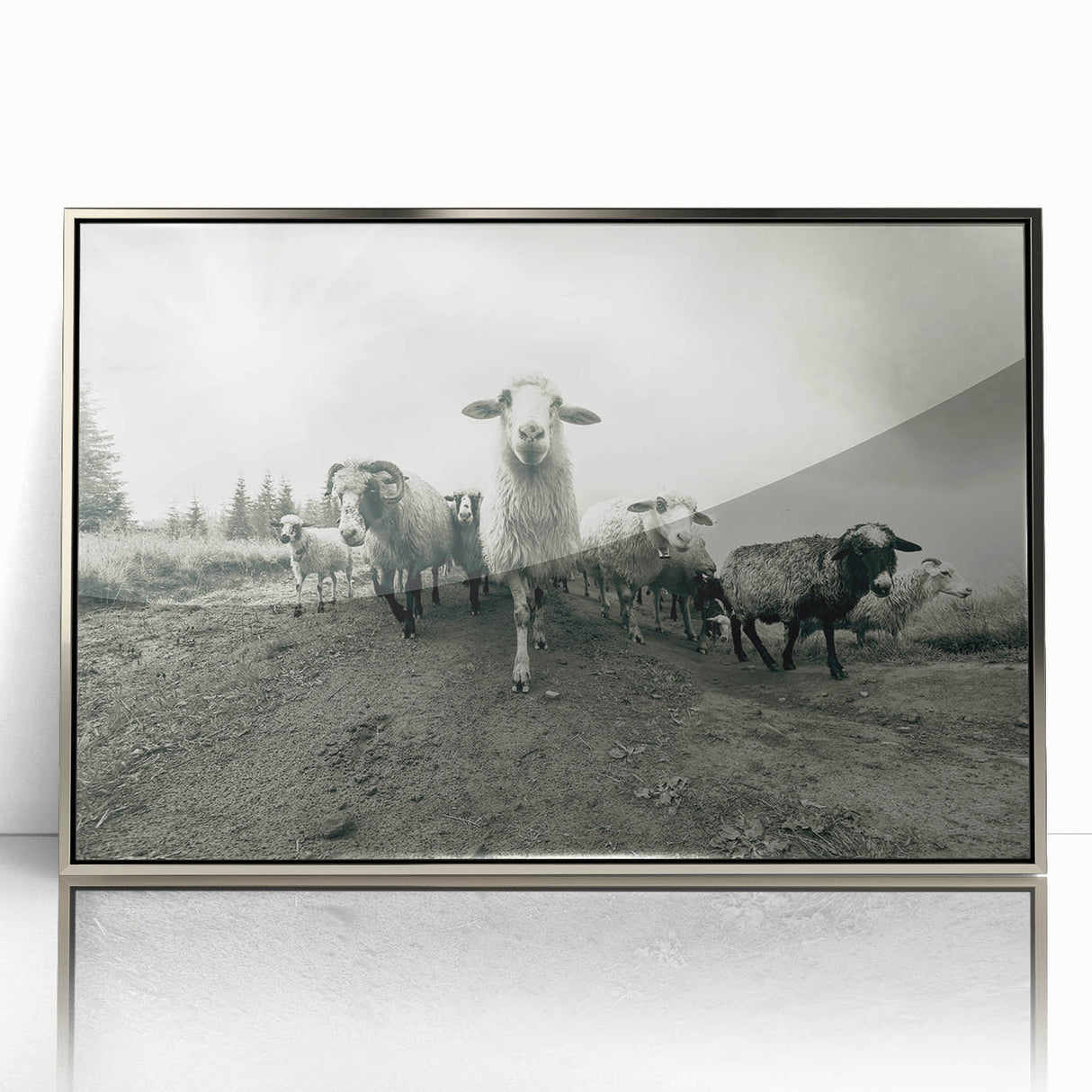 Framed wall art featuring a sleek silver goat design, showcasing intricate details against a vibrant background, ideal for animal lovers and modern decor.