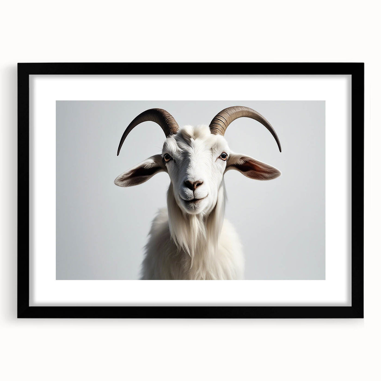 Framed black wall art featuring a stylized goat design, perfect for animal lovers and home decor enthusiasts, showcasing intricate details and a modern aesthetic.