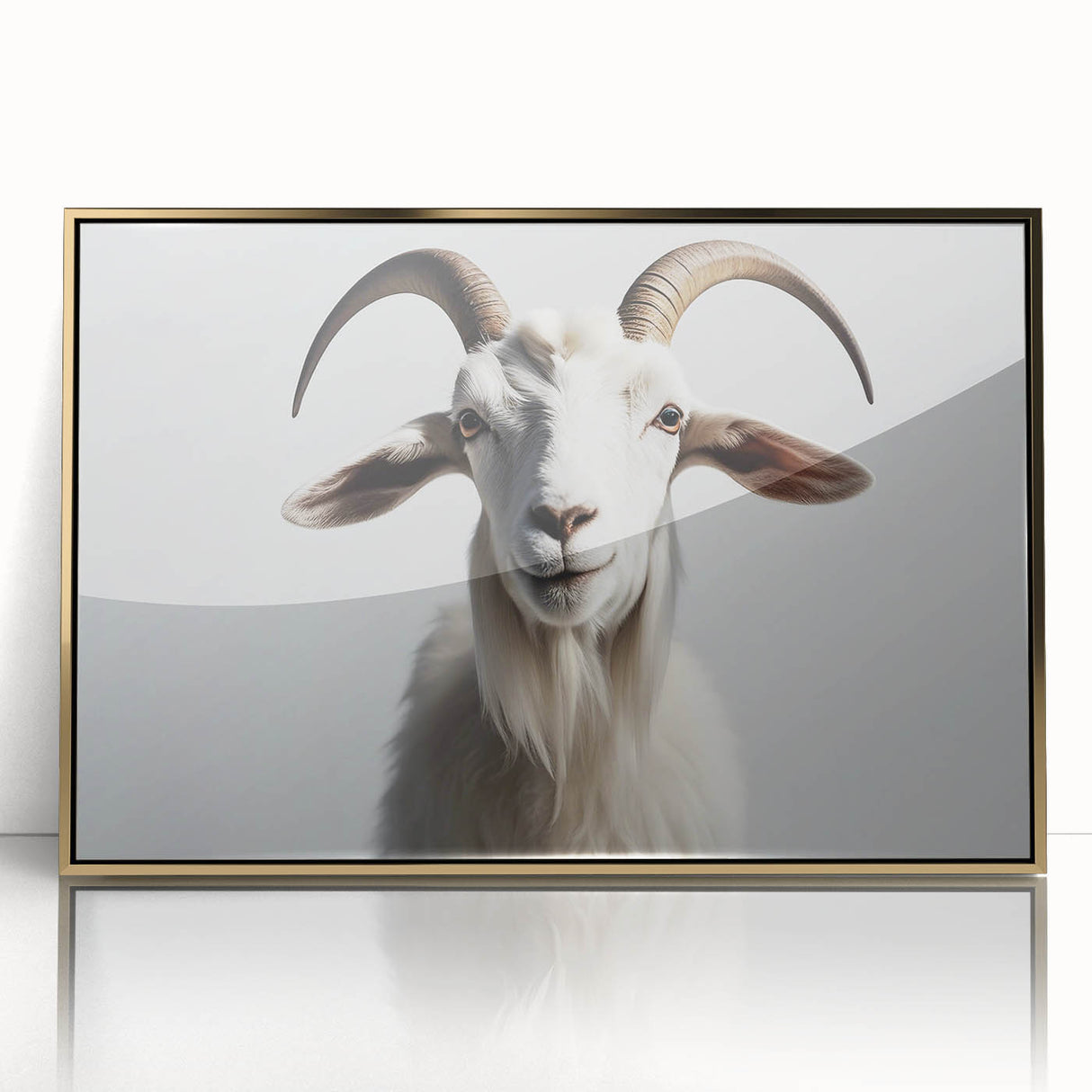Framed wall art featuring a wild goat design, showcasing intricate details and vibrant colors, set against a gold-acrylic background, perfect for animal lovers.