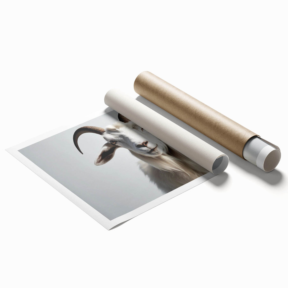 Goat-themed wall art print showcasing a detailed illustration of a goat in a vibrant, colorful design. Ideal for animal lovers and home decor enthusiasts, this rolled print is perfect for adding a touch of nature to any space.