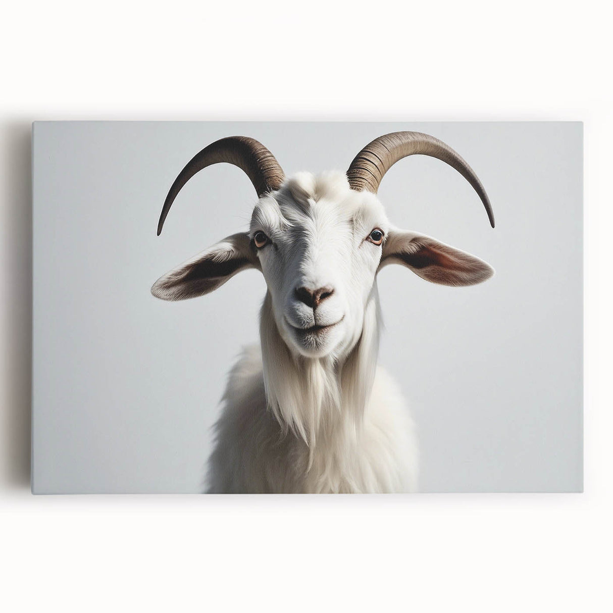 Stretched canvas wall art featuring a vibrant goat design, showcasing intricate details and colorful patterns, perfect for nature lovers' home decor.