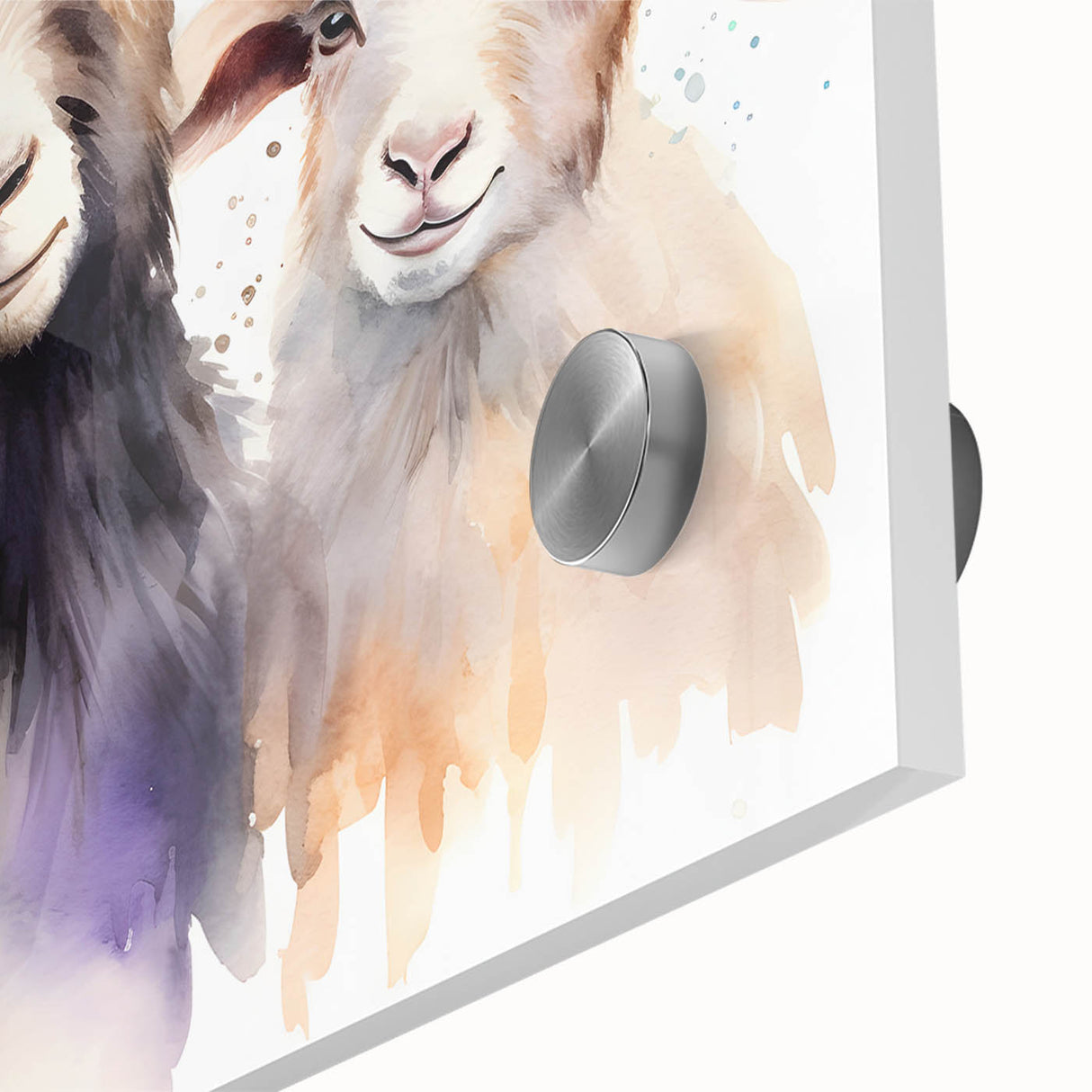 Close-up of a vibrant acrylic wall art featuring a stylized goat design, showcasing intricate details and bold colors, perfect for animal-themed decor.