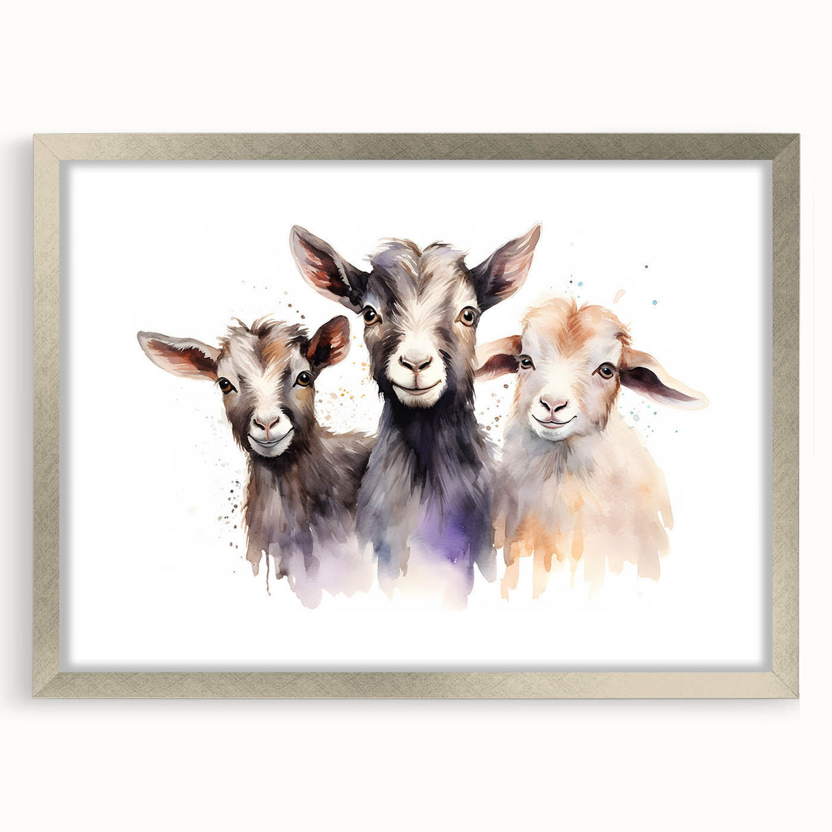 Framed wall art featuring a detailed illustration of a wild goat, set in a sleek silver frame with a mat, perfect for enhancing home decor. This vibrant design adds a touch of nature-inspired elegance to any space.