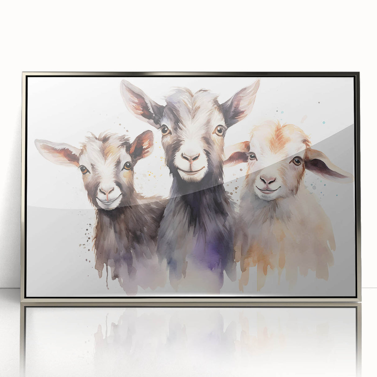 Framed acrylic wall art featuring a striking goat design from the “A Wild Life” collection, showcased in a sleek silver frame, ideal for animal lovers.