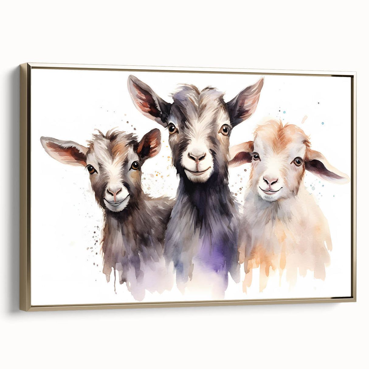 Framed wall art featuring a striking gold-accented goat design set against a textured background, showcasing a modern aesthetic ideal for animal lovers and home decor enthusiasts.