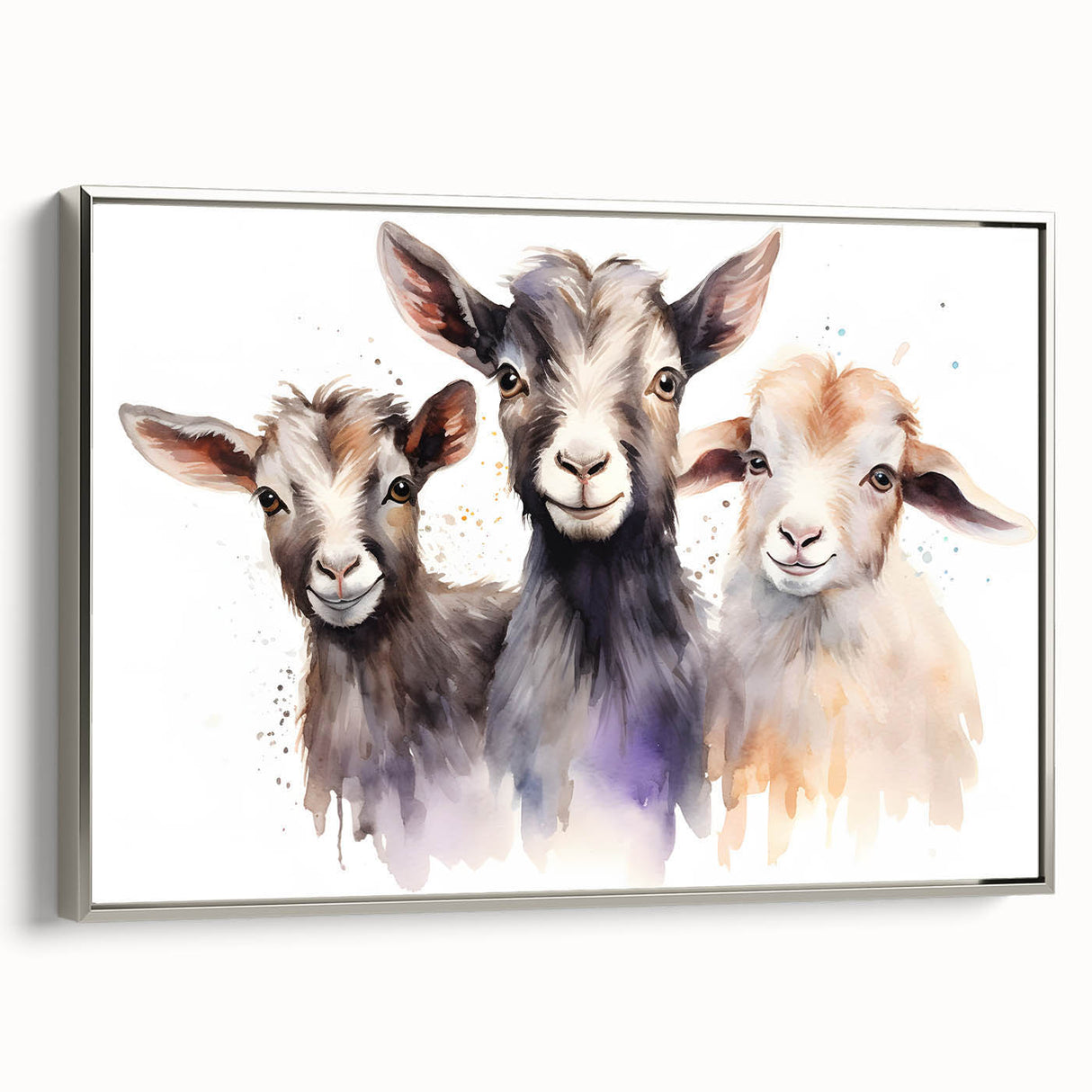 Framed wall art featuring a striking silver side view of a goat design from the Animals A Wild Life collection, ideal for modern decor and animal lovers.