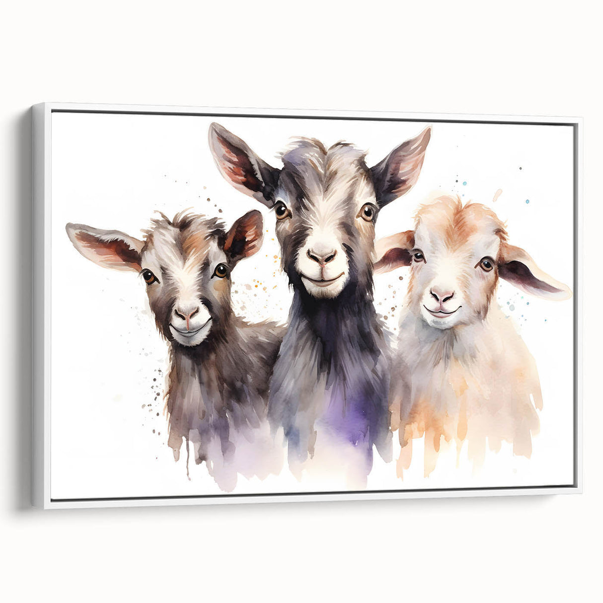 Framed canvas wall art featuring a stylized goat design from the "Animals - A Wild Life" collection, showcasing intricate details against a white background, perfect for home decor.