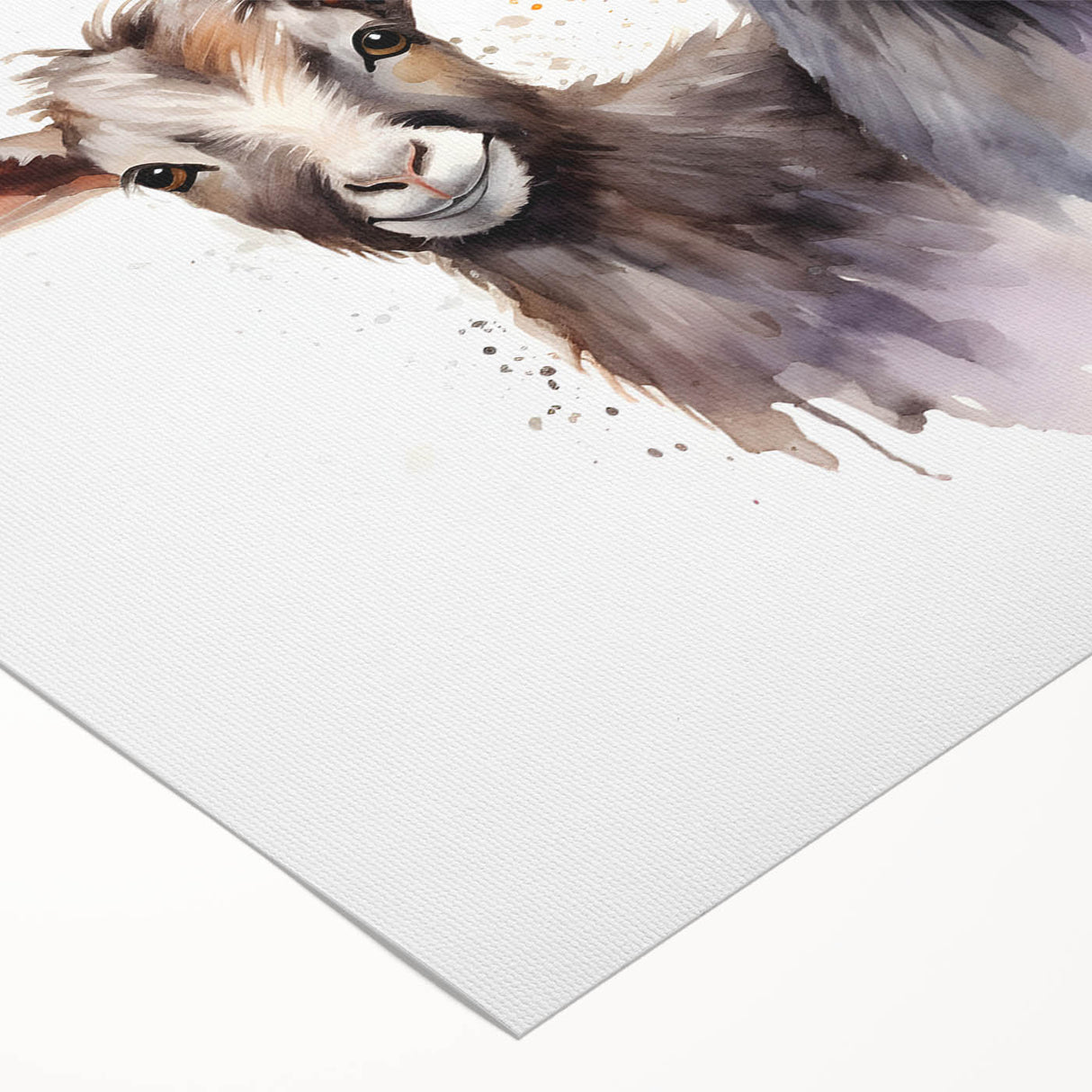 Colorful rolled canvas wall art featuring a whimsical goat design, showcasing vibrant colors and intricate details, perfect for animal lovers and home decor enthusiasts.