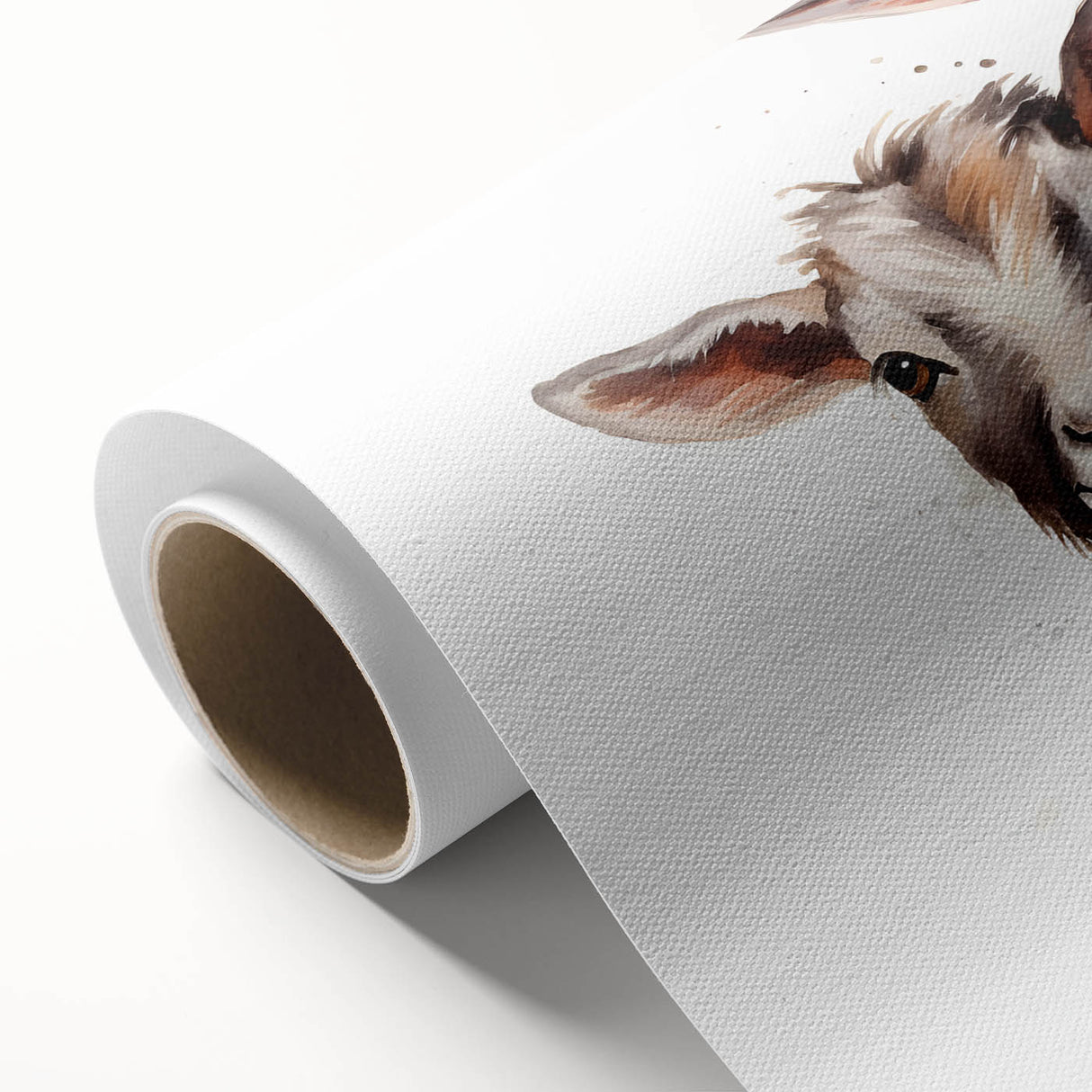 Rolled canvas art print showcasing a vibrant goat design, featuring intricate details and bold colors, ideal for enhancing home decor with a wild animal theme.