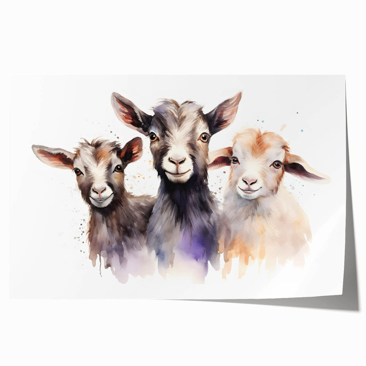 Rolled art print featuring a whimsical goat design, showcasing vibrant colors and intricate details, perfect for animal lovers and contemporary home decor.