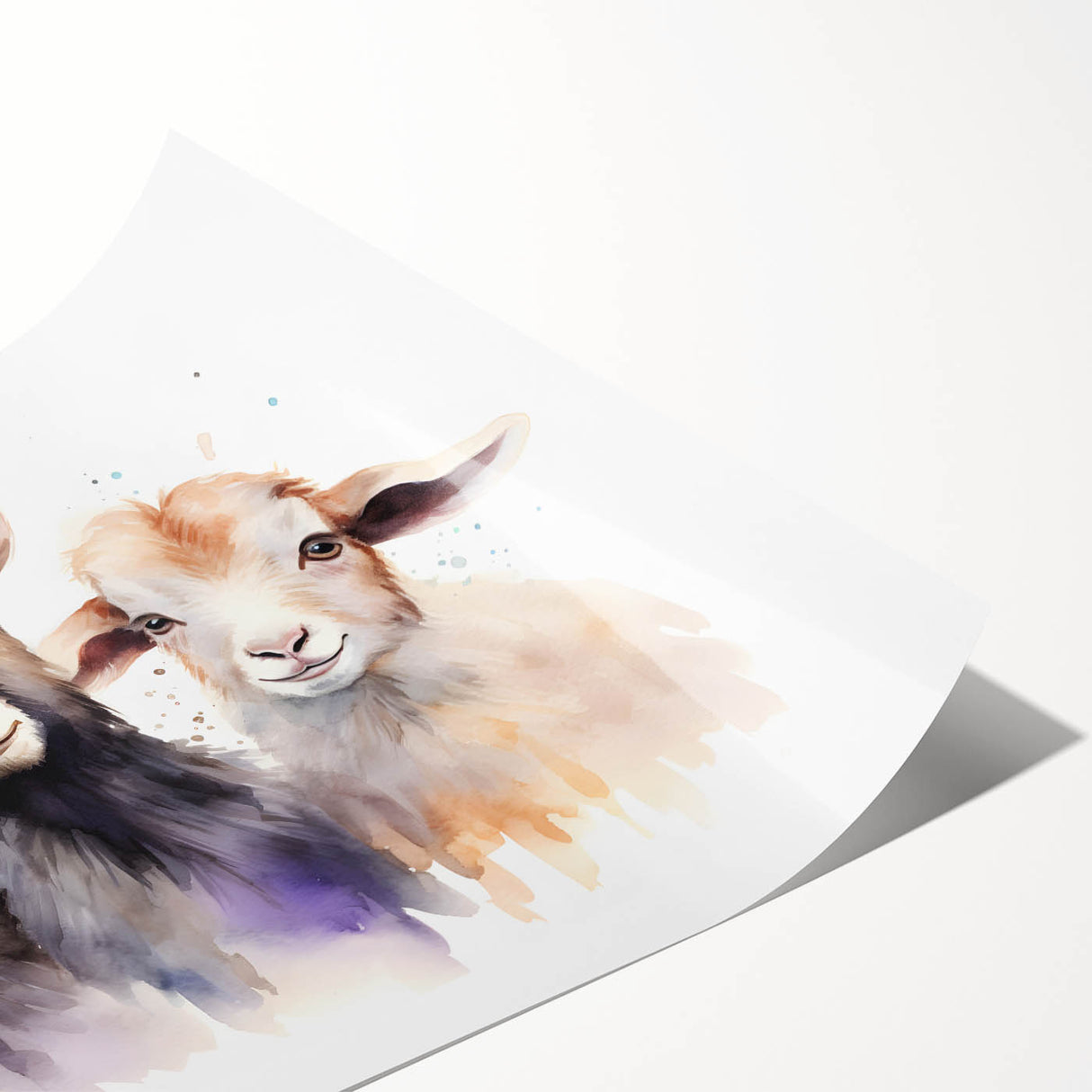 Rolled art print showcasing a stylized goat design from the 'Animals of the Wild' collection, featuring vibrant colors and intricate details, perfect for animal lovers.