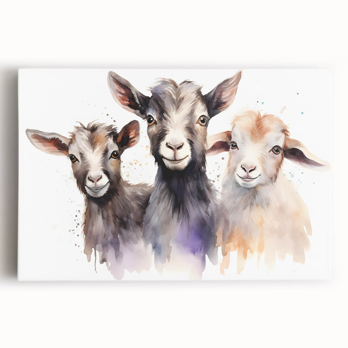Colorful stretched canvas wall art featuring a stylized goat design, showcasing intricate patterns and textures. Ideal for animal lovers and modern decor enthusiasts.