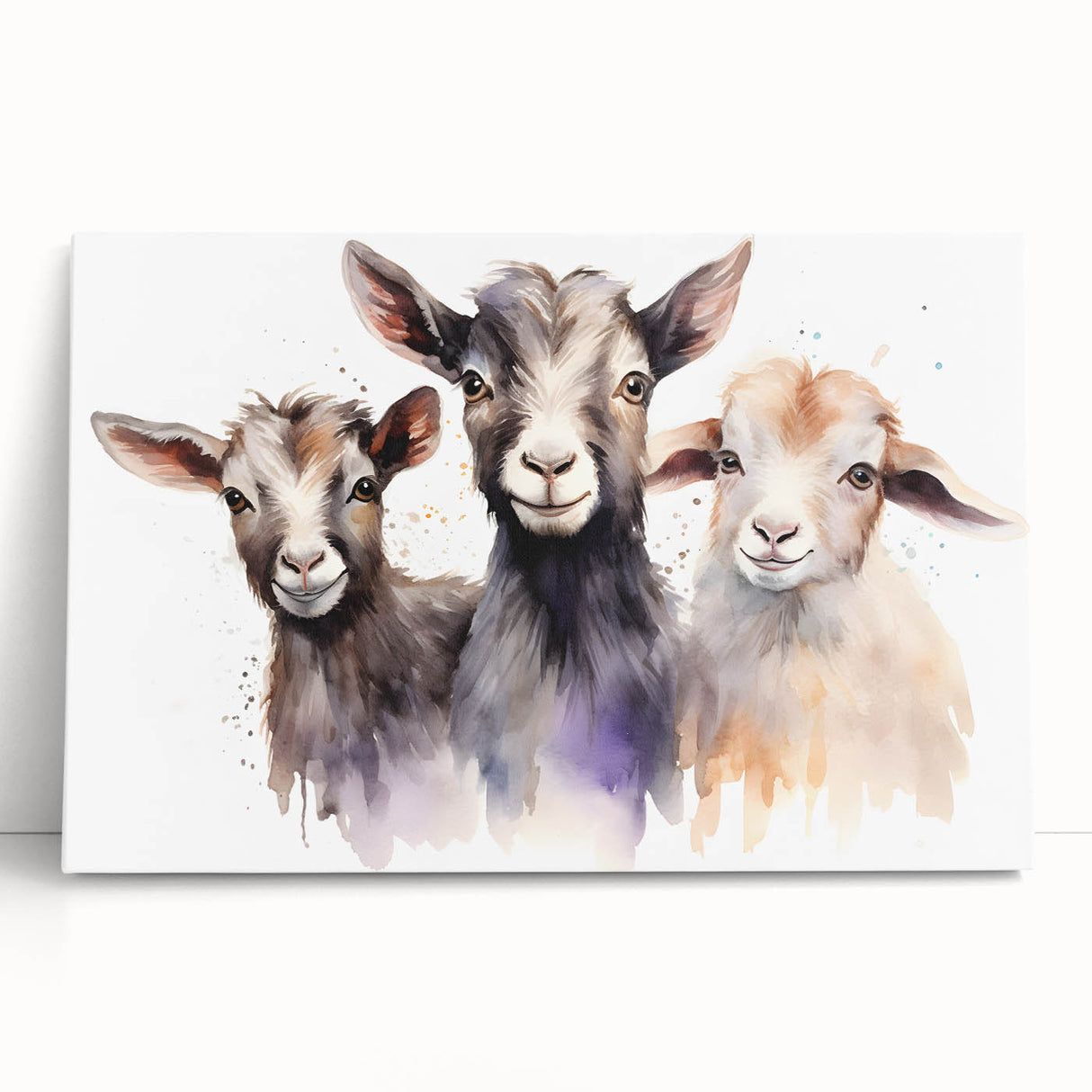 Stretched canvas wall art featuring a vibrant goat design, showcasing intricate details and bold colors, perfect for animal lovers and home decor enthusiasts.