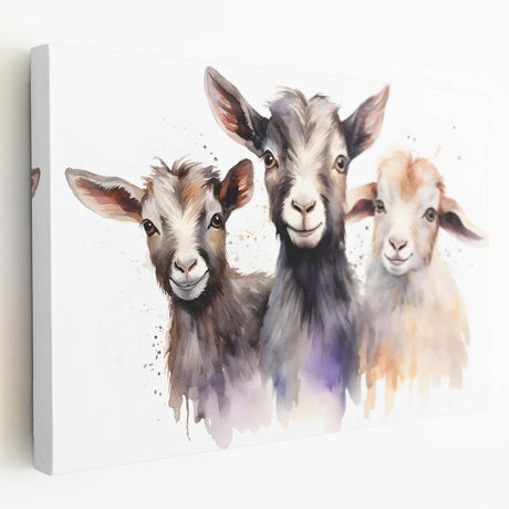Stretched canvas wall art showcasing a vibrant goat design, featuring rich colors and intricate details, perfect for animal lovers and modern decor enthusiasts.