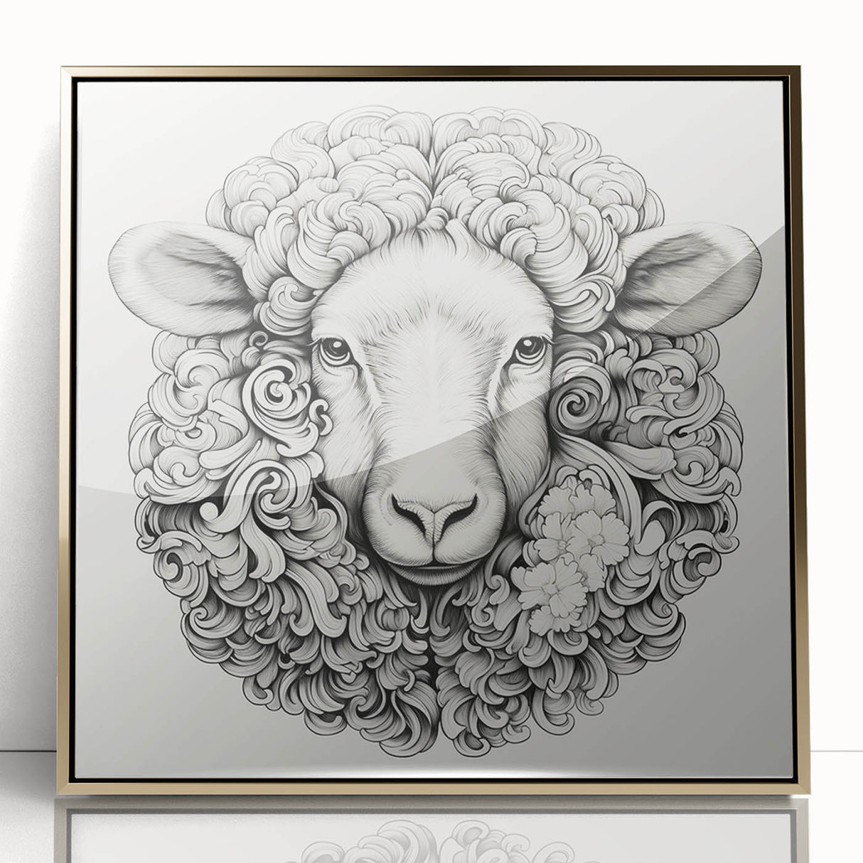 Framed wall art featuring a goat design on a textured acrylic surface. The artwork combines gold accents with vivid colors, perfect for animal lovers and modern decor.