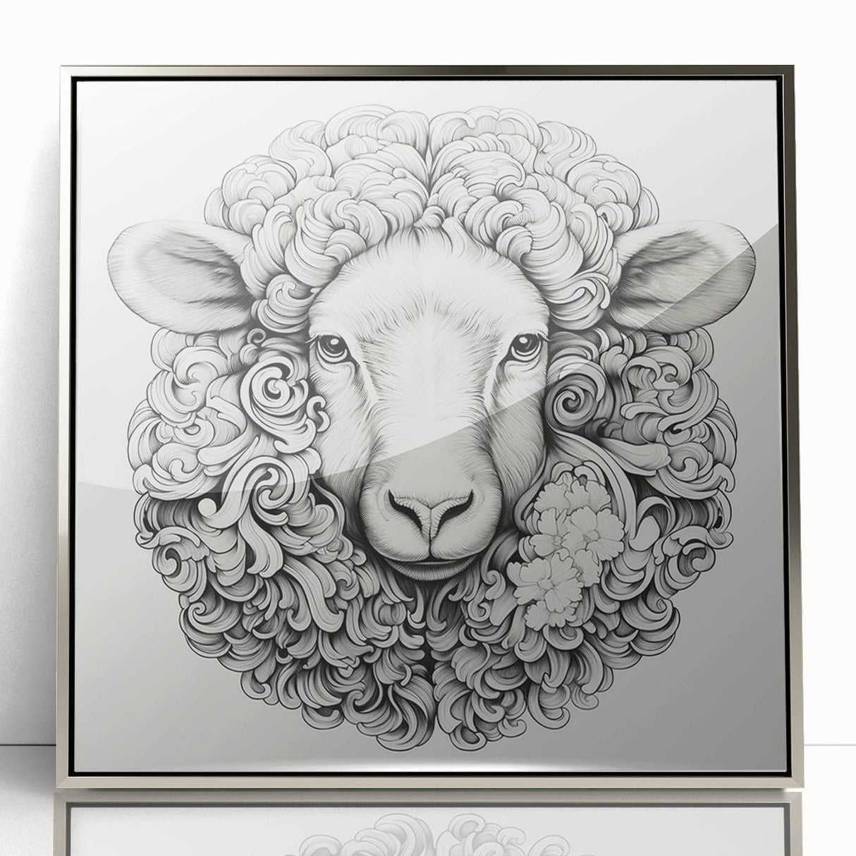 Framed wall art featuring a striking goat design from the 'A Wild Life' collection, showcasing intricate details in silver accents, perfect for animal lovers' decor.
