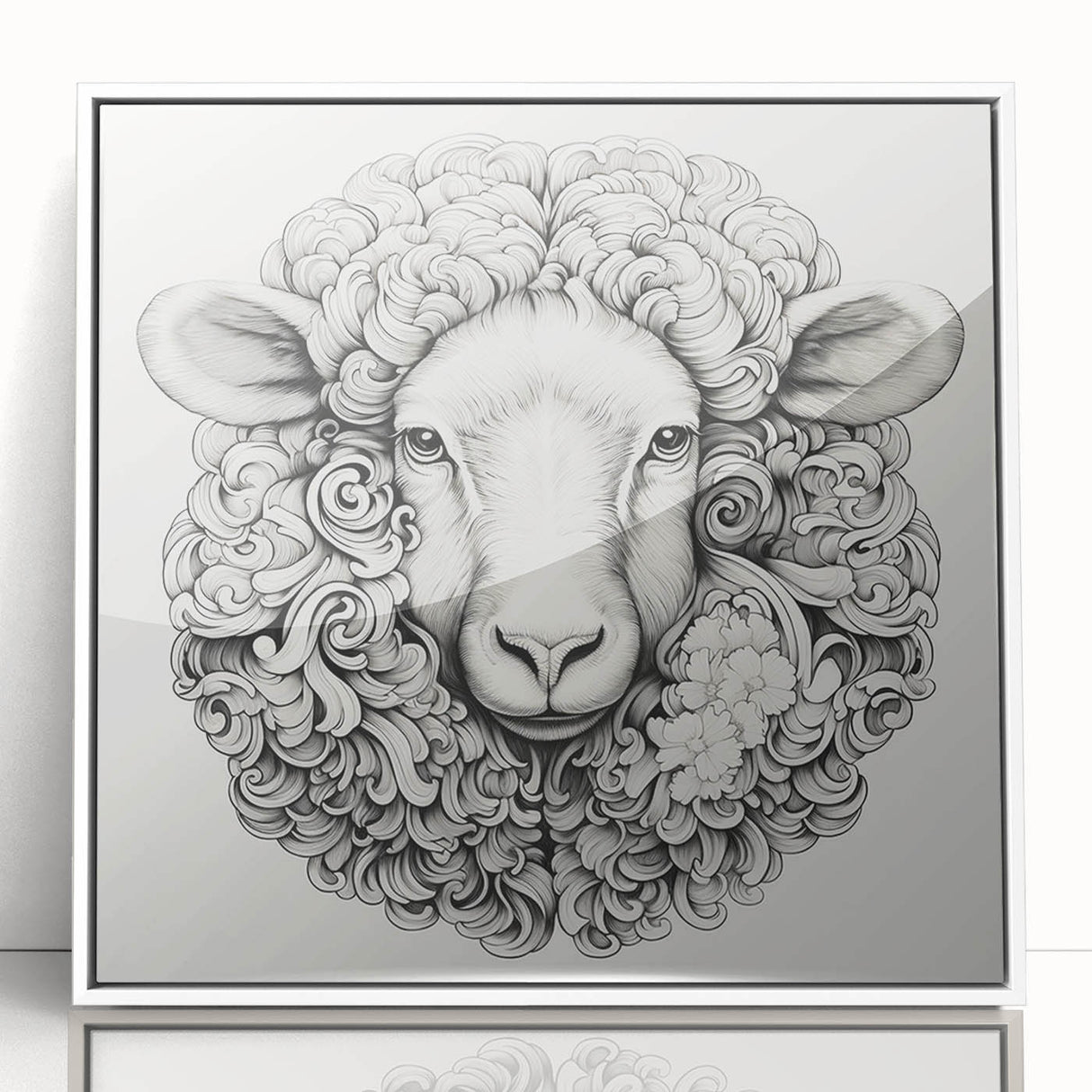 Framed wall art showcasing a whimsical goat design in vibrant colors, set against a white background, perfect for animal lovers and modern decor.