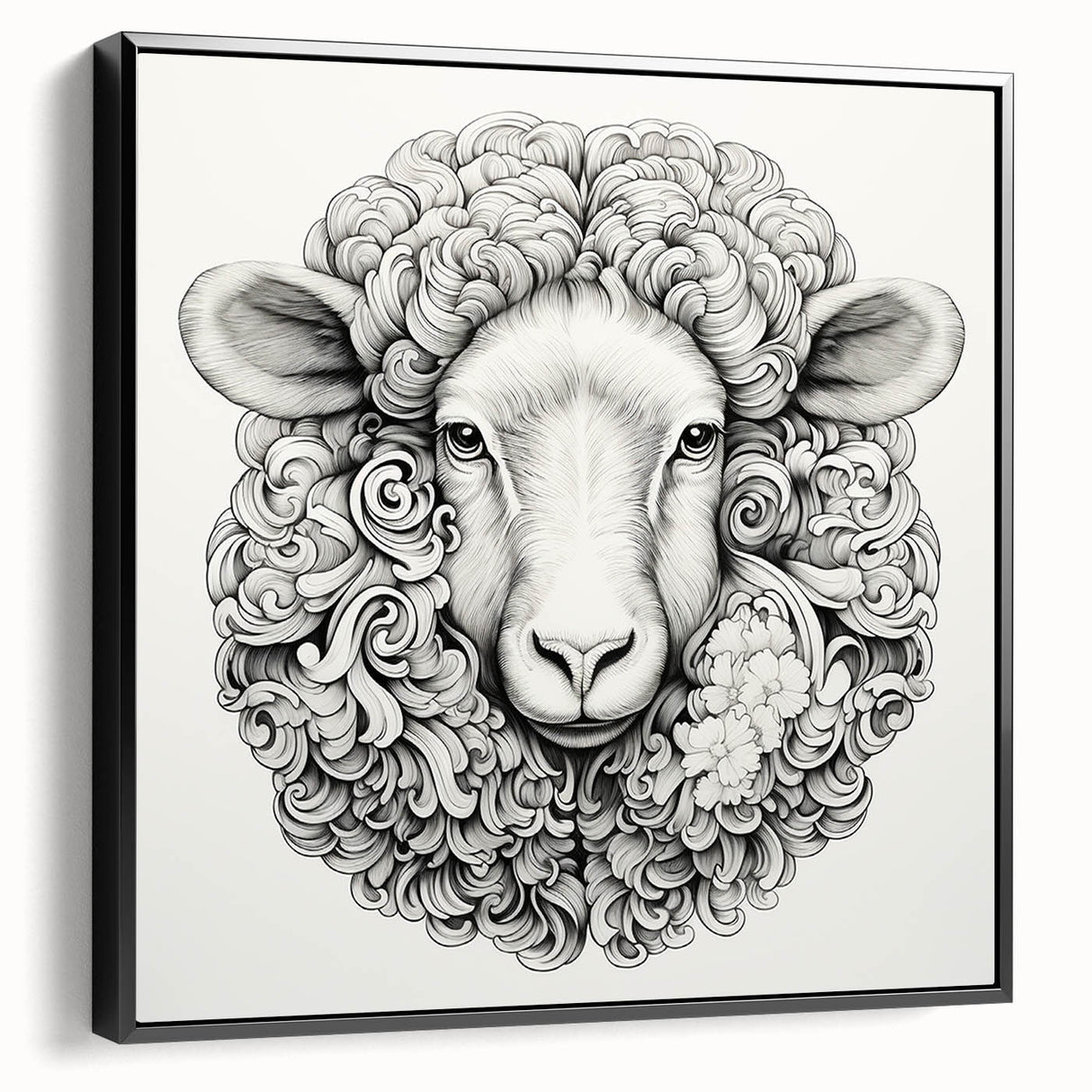 Framed canvas wall art featuring a striking black goat design, showcasing intricate details and textures, perfect for adding a unique touch to home decor.