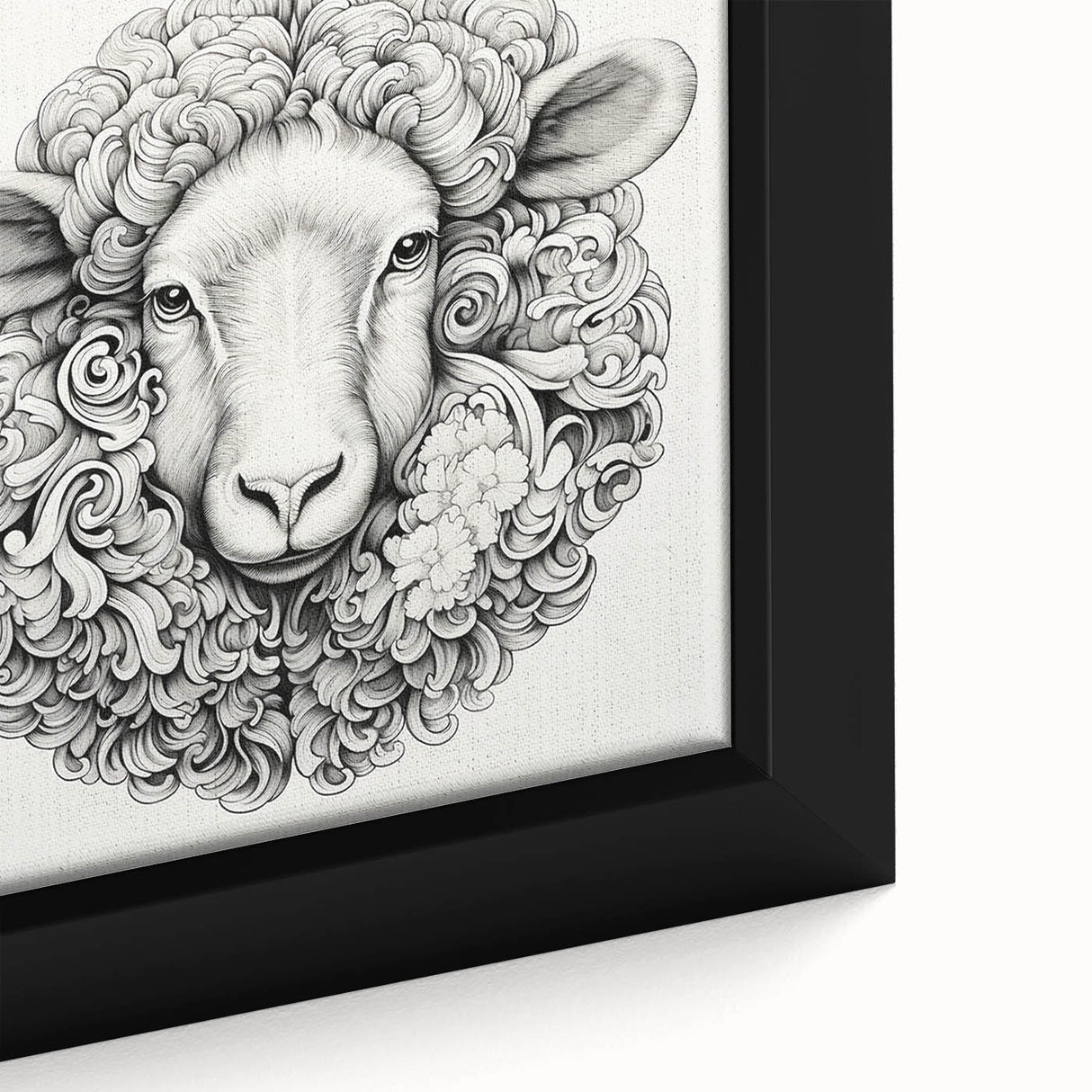Close-up of a framed canvas wall art featuring a detailed goat design, showcasing intricate textures and natural colors, perfect for wildlife enthusiasts' decor.