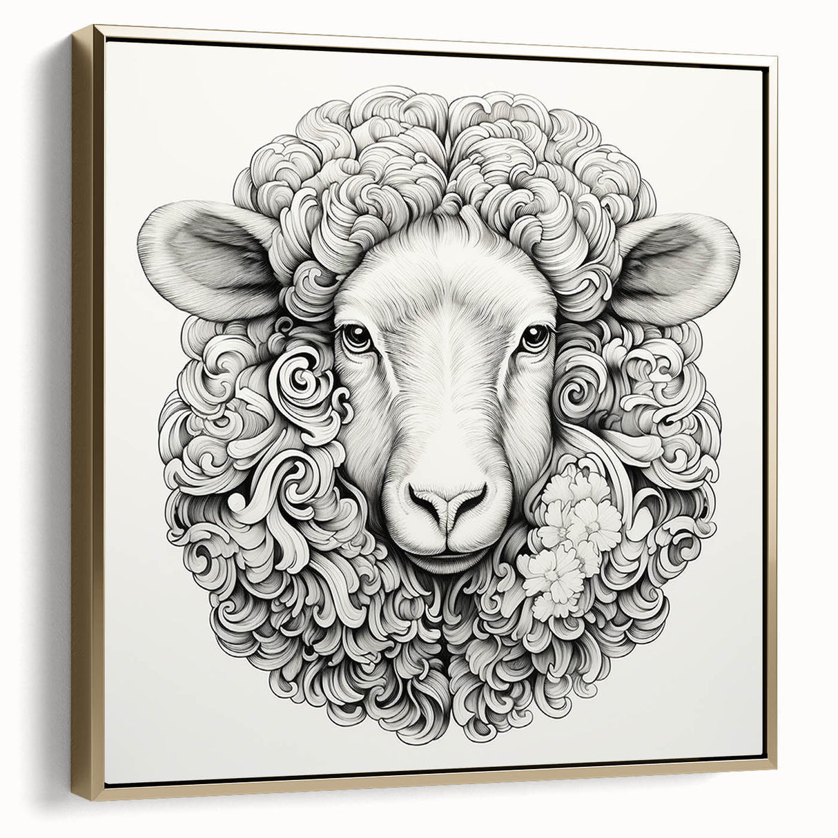 Framed canvas wall art showcasing a majestic goat design in a gold frame, set against a neutral background, ideal for wildlife-themed decor and animal lovers.