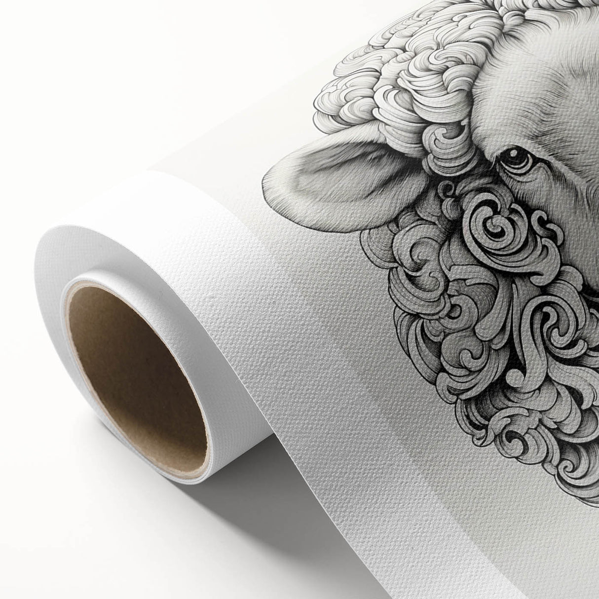 Rolled canvas art showcasing a vibrant goat design inspired by wildlife, featuring intricate details and bold colors, ideal for animal lovers and home decor.